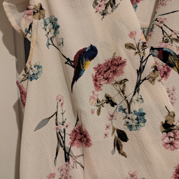 Floral & Bird Print Wrap Shirt with Ruffle Sleeves - Picture 3 of 3